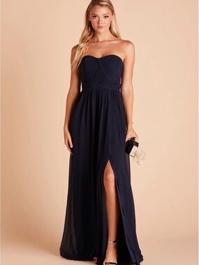 Birdy Grey Strapless Navy Bridesmaid Gown with Front Slit